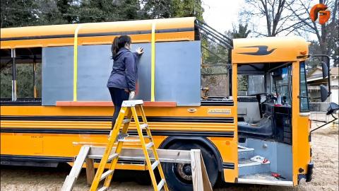 Couple Transforms Bus into Amazing Mobile Home | Start to Finish Build by  @lifeanywhere