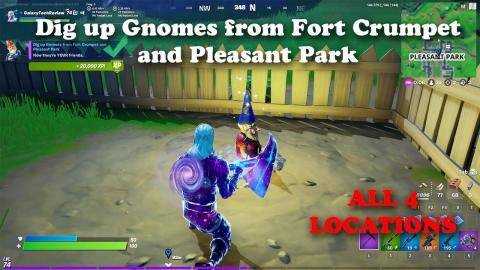 Dig up Gnomes from Fort Crumpet and Pleasant Park - ALL LOCATIONS