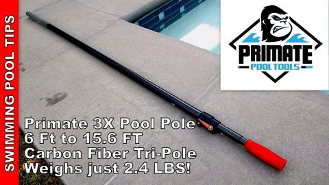 Primate 3X Premium Carbon Fiber Pool Pole: 6 Ft to 15.6 Ft, Weights just 2.4 Lbs!