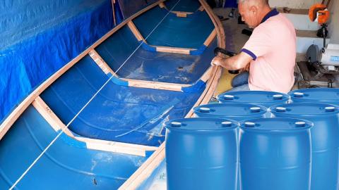 Man Transforms Plastic Drums into an Amazing Boat | Start to Finish Build by @araujocaiaque