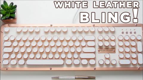 Azio 'Posh' Retro Mechanical Keyboard Unboxing - WHITE LEATHER! - BLING!
