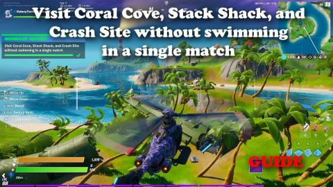 Visit Coral Cove, Stack Shack, and Crash Site without swimming in a single match - Fortnite