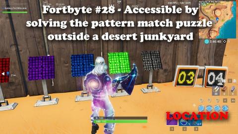 Fortbyte #28 - Accessible by solving the pattern match puzzle outside a desert junkyard LOCATION