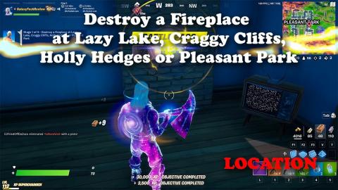 Destroy a Fireplace at Lazy Lake, Craggy Cliffs, Holly Hedges or Pleasant Park - Location