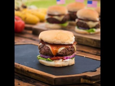 Pub-Style Cheeseburgers with Lager BBQ Sauce