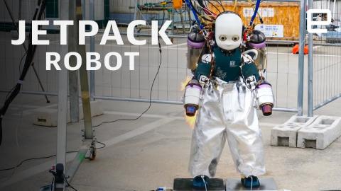 Robot researchers build "iRon Cub" jet pack robot