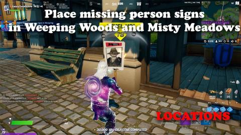 Place missing person signs in Weeping Woods and Misty Meadows LOCATIONS