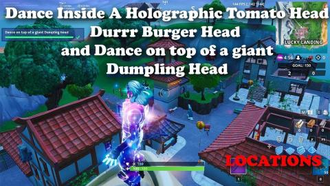 Dance Inside A Holographic Tomato Head, Durrr Burger Head and Dance on top of a giant Dumpling Head
