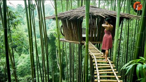 Girl Alone Builds a Bamboo Shelter | Start to Finish Build by@WildGirl-hh4fd