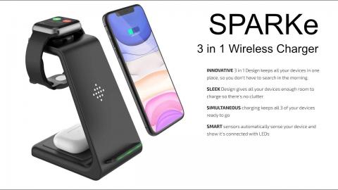 Get rid of the clutter with the SPARKe 3 in 1 wireless charger for iPhone and Samsung Phones