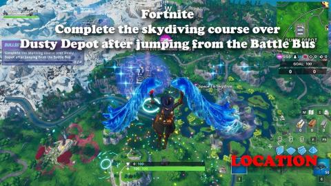 Fortnite - Complete the skydiving course over Dusty Depot after jumping from the Battle Bus LOCATION
