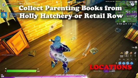 Collect Parenting Books from Holly Hatchery or Retail Row Locations | Fortnite