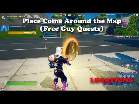 Place Coins Around the Map All Locations - Fortnite (Free Guy Quests)